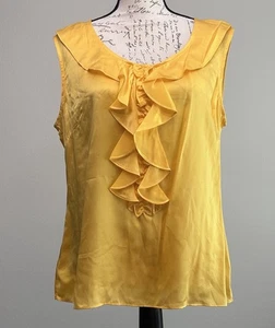 St John Collection Yellow Orange Silk Ruffle  Front Sleeveless Blouse Sz 12 NWT - Picture 1 of 8