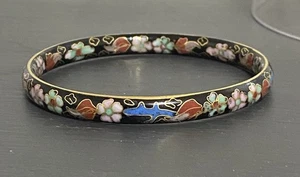 ¿Chino vintage? "Brazalete Cloisonné negro dorado floral multicolor 8,25""" - Imagen 1 de 5