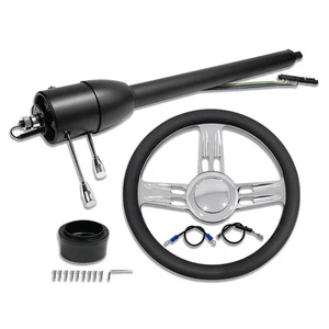Columna de dirección inclinable manual negra de 28" sin llave y rueda billet de 14" con botón de bocina - Imagen 1 de 5