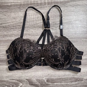 Reggiseno Victorias Secret con fibbia e spalline bondage 34C molto sexy push up nero floreale - Foto 1 di 5