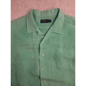 Polo Ralph Lauren XL Linen Silk Shirt Short Sleeve Button Up Camp Collar - Picture 1 of 7