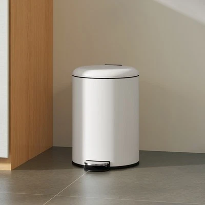 HOMCOM Mülleimer 20L Treteimer mit Deckel Fußpedal Inneneimer Metall Cremeweiß - Bild 1 von 4