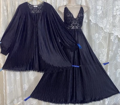 Винтажный РЕДКАЯ LXL LUCIE ANN черный плиссированные Peignoir халат кровать куртка ночная рубашка Negligee - Изображение 1 из 4