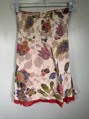 Charlotte Russe Tube Top M Floral Bronzeado Vermelho Algodão Babado Y2K Fada - Imagem 1 de 4