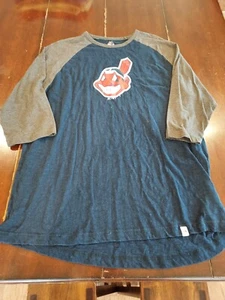 MLB Cleveland Indians Baseball Majestic 3/4 Sleeve T-shirt Men's XL Blue - Picture 1 of 6
