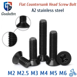 M2 M2.5 M3 M4 M5 M6 Black Stainless Steel Phillips Countersunk Flat Head Screw - Picture 1 of 7