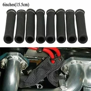 BLACK 8PCS 2500° SPARK PLUG WIRE BOOTS HEAT SHIELD PROTECTOR SLEEVE FOR SBC BBC - Picture 1 of 15