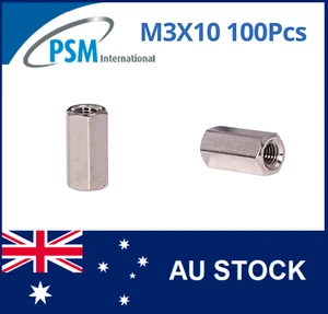 M3 X 10 PSM SPACER HEX FEMALE / FEMALE BRASS NICKEL PLATED SPA01BM310MM 100PCS - Picture 1 of 5