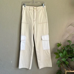 GANNI ECRU DENIM ANGI size 25 Beige Cargo Pants with White Pockets - Picture 1 of 6