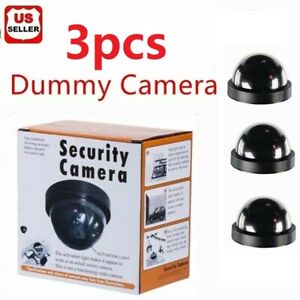 3 Fake Dummy Dome Surveillance Security Camera with LED Sensor Light