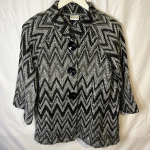 Roman Originals Ladies Button Up Knitted Jacket Size Large Grey Black 3/4 Sleeve - Picture 1 of 2