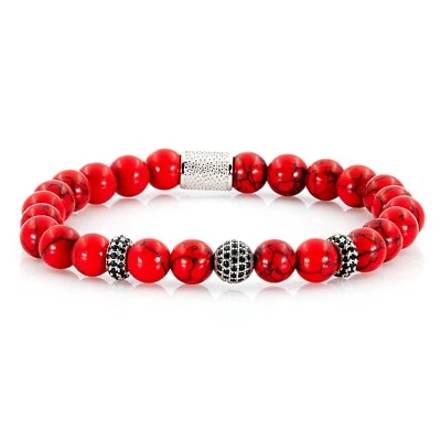 Roter Türkis 925 Sterling Silber Armband Bracelet Perlenarmband Beads Kugel 8mm - Bild 1 von 4