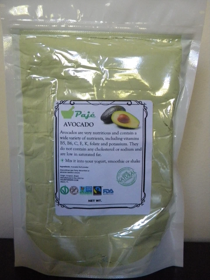 Aguacate fruta en polvo 16 oz 1 lb PAJE - vitaminas B5, B6, C, E, K, ácido fólico, potasio Foto 1 de 4