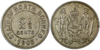 Borneo Norte Británico 1903 H 2-1/2 centavos Heaton's como nuevo ch.VF KM# 4 (21 098) Foto 1 de 3