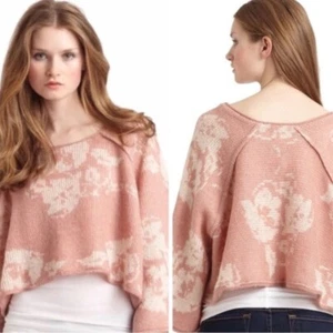 Suéter Boho Free People Lana Alpaca Para Mujer Rosa Floral Recortado Talla Pequeña - Imagen 1 de 7