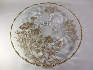 Cambridge Caprice Klar mit Gold Blumen Elegante Depression Glasplatte - Bild 1 von 6