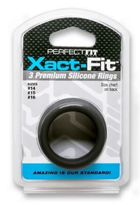 Perfect Fit Xact-Fit 3 Silicone Rings Black - Sizes #14-15-16 - Penis Cock Rings - Picture 1 of 5
