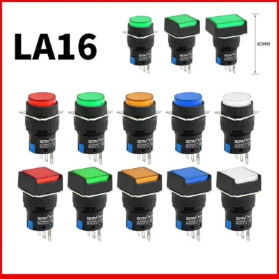 Push Button Switch 16mm Latching Momentary On / Off White Red Green Blue Yellow - Image 1 of 4