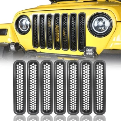 Matte Black Front Mesh Grille Trim Clip-on Style for 97 - 06 Jeep Wrangler TJ - Image 1 of 4