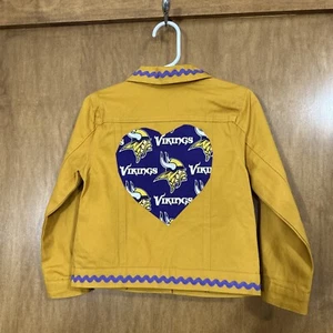 UPCYCLED GIRLS GOLD JEAN JACKET Size 4T Minnesota Vikings - Picture 1 of 4