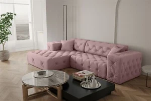 Ecksofa Designersofa CHANTAL in Stoff Opera Velvet Pink Ottomane Links - Bild 1 von 6