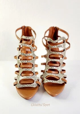 🆕️ LUXURY REBEL WEST CAGED SNAKESKIN HEELS SIZE:39 Latte/Natural buff - Image 1 of 4