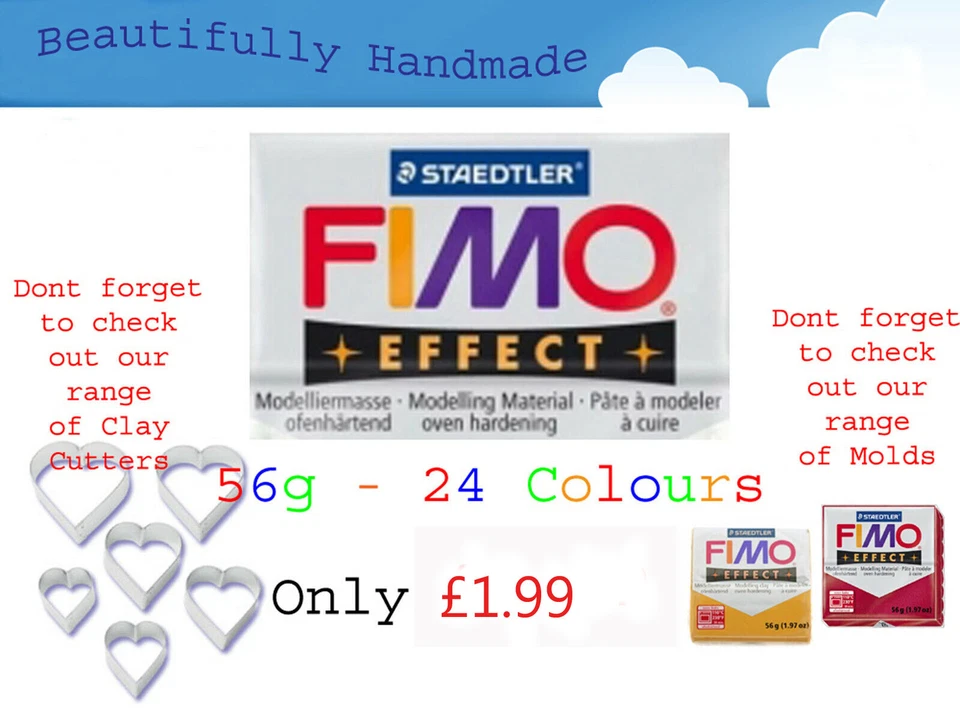 FIMO Effect 56g Polymer Clay 24 Colours Modelling Jewellery Craft 5.5cm x 5.5cm - Image 1 of 1