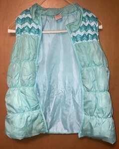 FADED GLORY SEQUIN GREEN PUFFER VEST SZ XL 14 16 - Picture 1 of 8