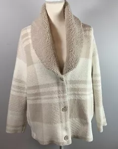 Bearfoot Dreams Cozy Chic Shearling Button Up Jacket Stone &willow Checked S XL - Picture 1 of 6