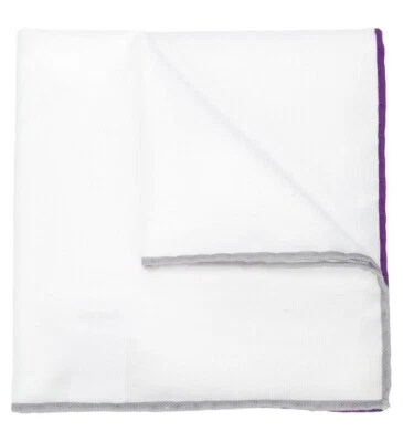 Brunello Cucinelli Cuadrado de Bolsillo Blanco Línea de Contraste Púrpura/Gris Nuevo con Etiquetas Foto 1 de 3
