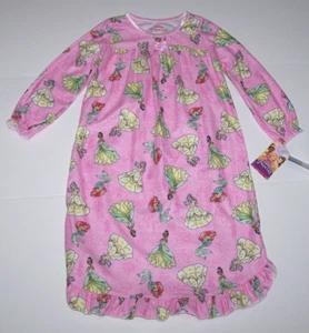 Disney Princess Flannel Granny Nightgown Pajamas Ariel Belle Tiana Pink New Girl - Picture 1 of 8