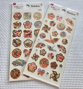 Japan Daiso Yuzen Pattern Japanese-Style Stickers Shuriken Origami Crane 2set - Picture 1 of 6