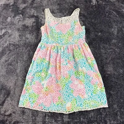 Lilly Pulitzer Eyelet Crochet Multi-Color Shift Dress Sleeveless Girls 12 Lined - Image 1 of 4