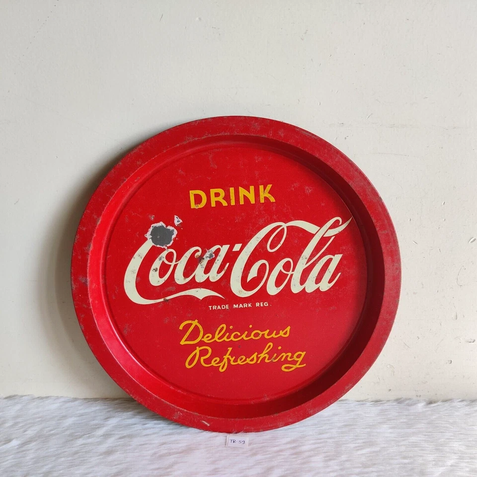 Vintage Drink Coca Cola Werbe Dose Tablett Rund Alt Sammlerstück Selten TR59 - Bild 1 von 4