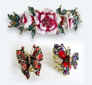 Set 3 Woman Girl Metal Crystal Hair Claw Clip Pin Accessiries Flower Butterfly - Picture 1 of 4