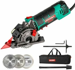 Mini sierra circular HYCHIKA 4500 RPM 4A guía 500W herramienta de corte de madera 3 piezas hojas - Imagen 1 de 8