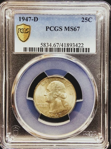 1947-D Washington Quarter PCGS MS67 GOLD SHIELD Cover