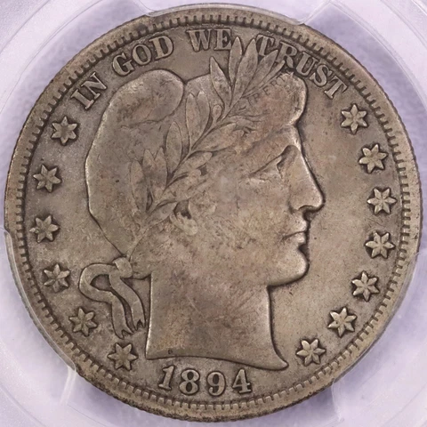 1894-S 50c Barber Half Dollar - PCGS VF 25 Cover