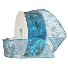 Turquoise Sparkle Snowflake Sheer Turquoise Wide Wired Ribbon 50 Yards NEW bow