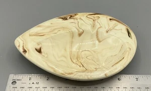 Vintage Ashtray Cream Brown Swirl MCM BOHO Retro Ceramic Teardrop 3 Slots VGUC - Picture 1 of 6