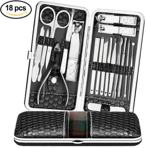 18pcs Manicure Pedicure Set Stainless Steel Nail Clippers Tools with Travel Case - Picture 1 of 16