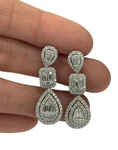 Baguettes und runde Diamant Ohrhänger Multi-Form Weißgold - Bild 1 von 5