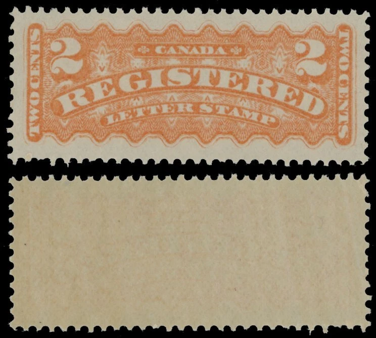 1875, CANADA, REGISTRATION STAMP, 2C ORANGE, FULL OG, NH, VF, RARE, CAT. #F1 - Image 1 of 1
