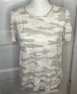 Lucky Brand Los Angeles Pink Camo Puff Sleeve T Shirt Tee - Picture 1 of 3