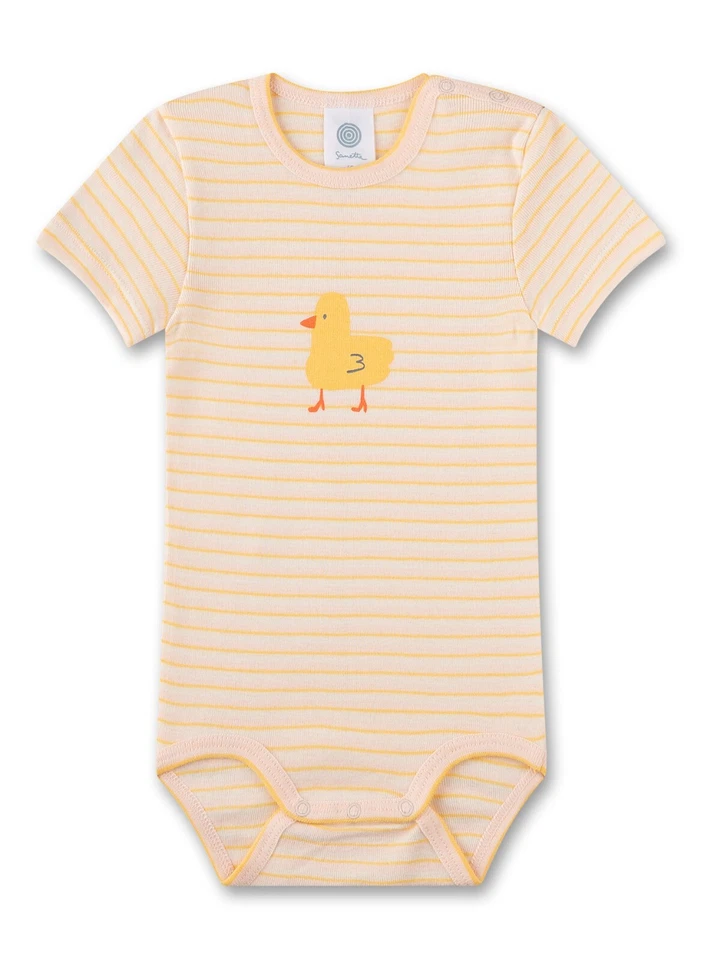 BABY-BODY  1/2 Arm KÜKEN, rose-gelb gestreift  v. sanetta  Gr. 80-98  Bio Baumw. - Bild 1 von 1