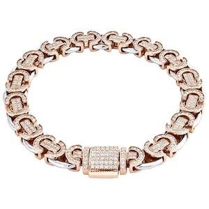 15 mm Herren Simulierter Diamant Kubanisches Gliederarmband 14 Karat Rosévergoldet - Bild 1 von 10