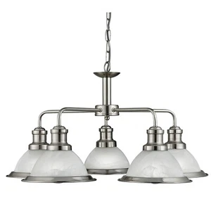 5 Lights Satin Silver Pendant Chandelier Ceiling Fitting with Acid Glass Shades - Picture 1 of 1