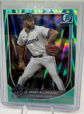 2025 BOWMAN CHROME SANDY ALCANTARA #48 AQUA RAYWAVE REFRACTOR /199, MARLINS - Image 1 of 2