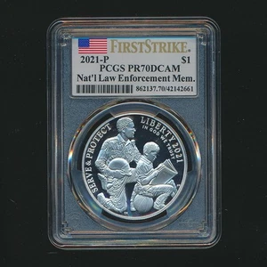2021-P NATIONAL LAW ENFORCEMENT MEMORIAL PROOF SILVER DOLLAR $1 ~ PCGS PR70 DCAM - Picture 1 of 4