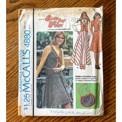 Falda y chaleco envolvente vintage McCalls 4880 patrón de costura talla XS 10 SIN CORTAR de los años 70 Foto 1 de 2